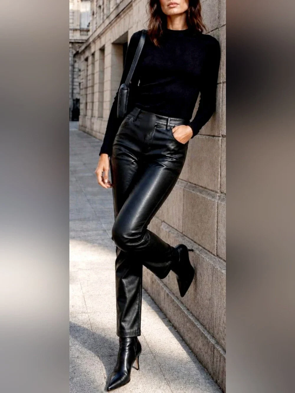 Outer Edge 100% Real Lamb Leather Moto/Biker Black Pants Straight Leg Medium